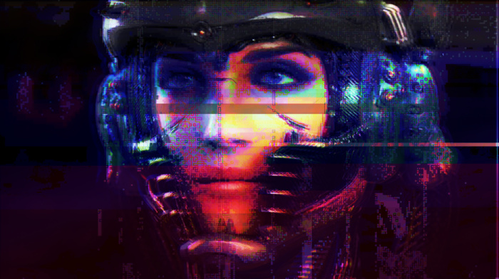 glitch art, cyberpunk, cyborg