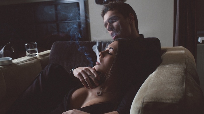 cleavage, girl, model, Diana Melison, smoke, smoking