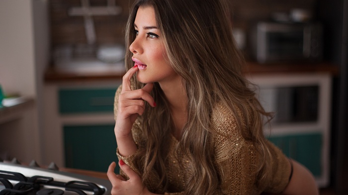 long hair, girl, auburn hair, looking away
