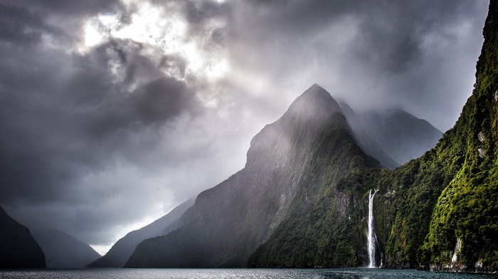 waterfall, sea, mist, water