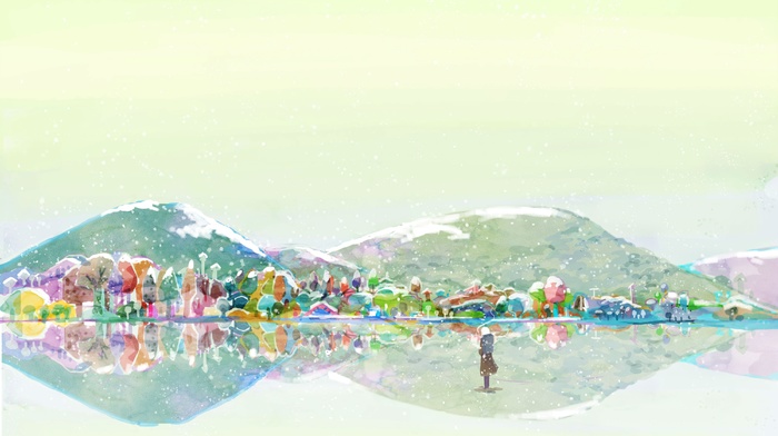 watercolor, colorful, Mushishi, mountain