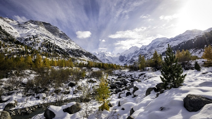 winter, mountain, nature, landscape