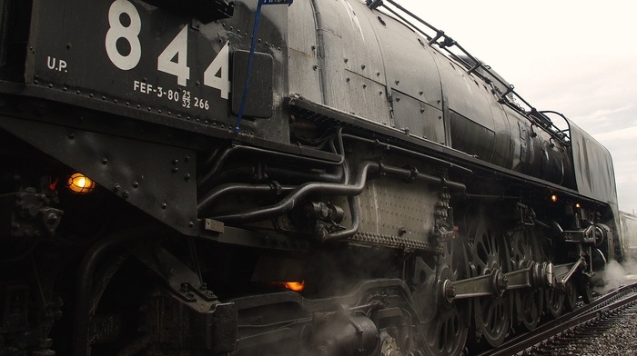 steam locomotive, train, dust, wheels, pipes, railway, metal