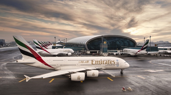 airport, passenger aircraft, Dubai, Airbus, aircraft, airplane, Dubai International Airport, A380