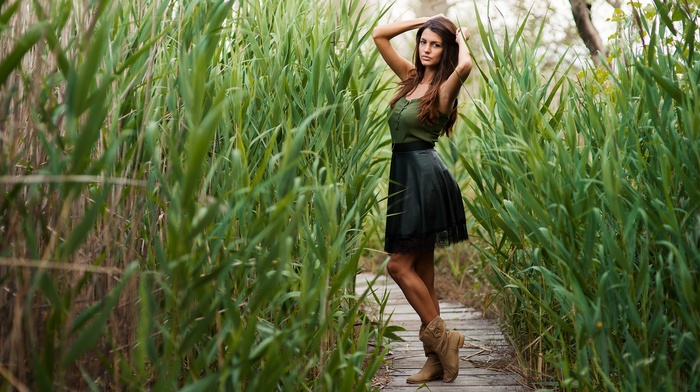 arms up, girl, plants, model, girl outdoors