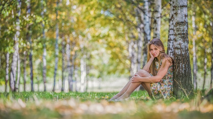 grass, Jana Osen, blonde, girl, trees, nature, model