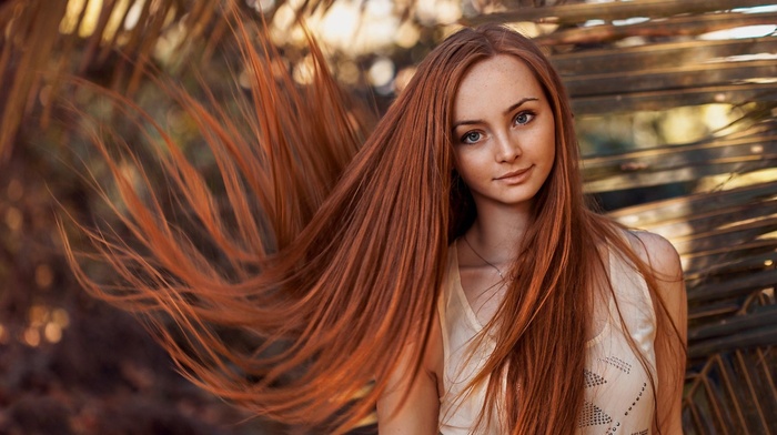 straight hair, long hair, portrait, girl, redhead, model