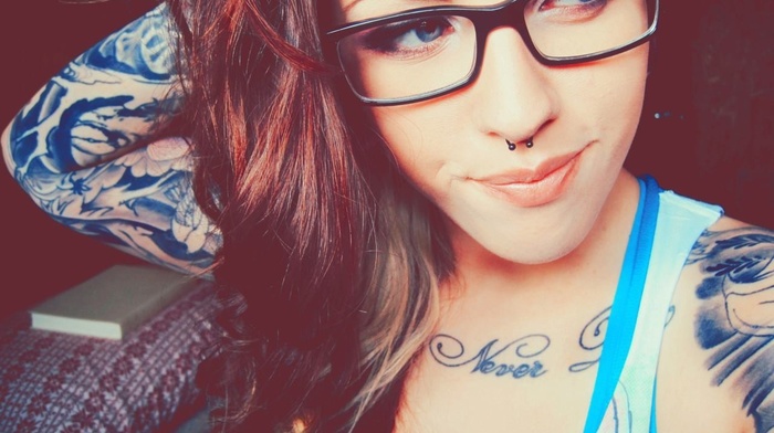 portrait, girl with glasses, model, face, girl, tattoo