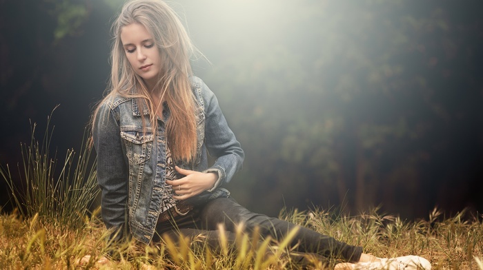 grass, blonde, girl, model