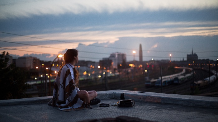 bokeh, street, girl, city, night, photography, alone