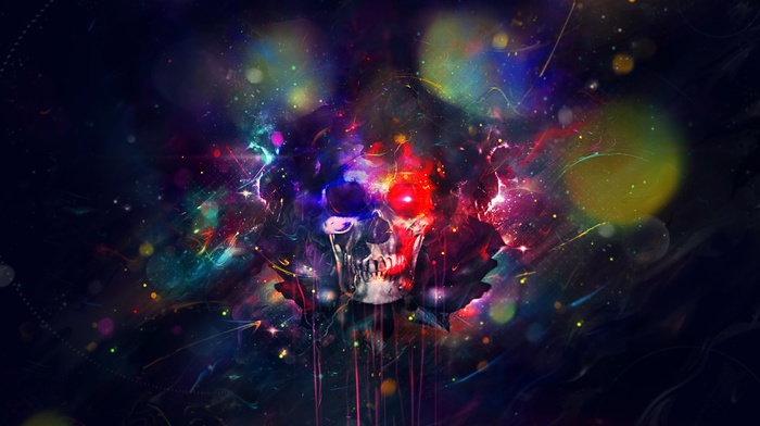 artwork, digital art, colorful, fantasy art, skull