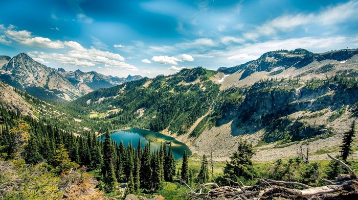 nature, landscape, lake, clouds, forest, mountain