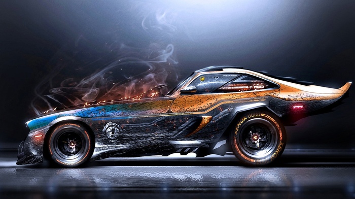 smoke, Super Car, car, artwork, digital art