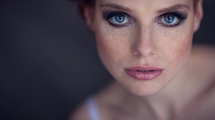 blue eyes, face, redhead, girl, freckles