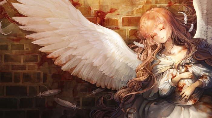 angel, fantasy art, original characters, white, blood