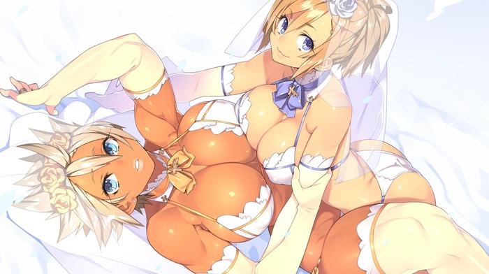 original characters, anime girls, in bed