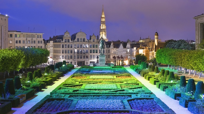 statue, architecture, cityscape, garden, city, Brussels, Belgium