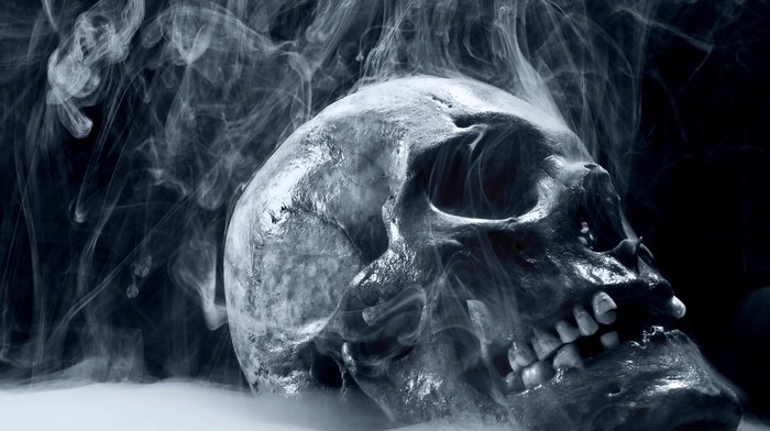 digital art, artwork, smoke, skull
