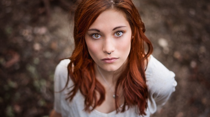 face, girl, piercing, orange eyes, redhead, Victoria Ryzhevolosaya