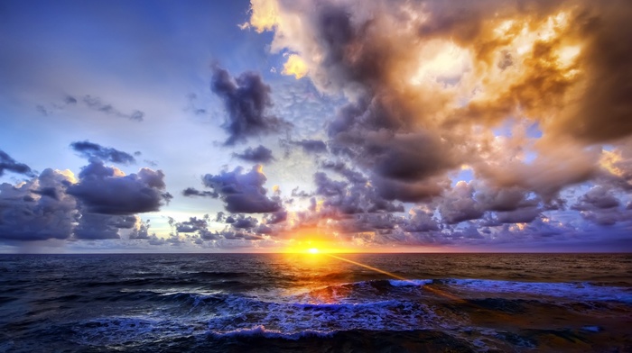 sea, landscape, clouds, sunset