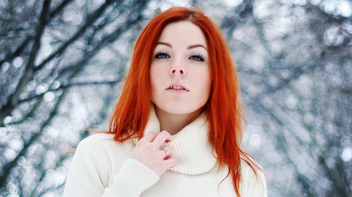 girl, sweater, face, redhead, girl outdoors