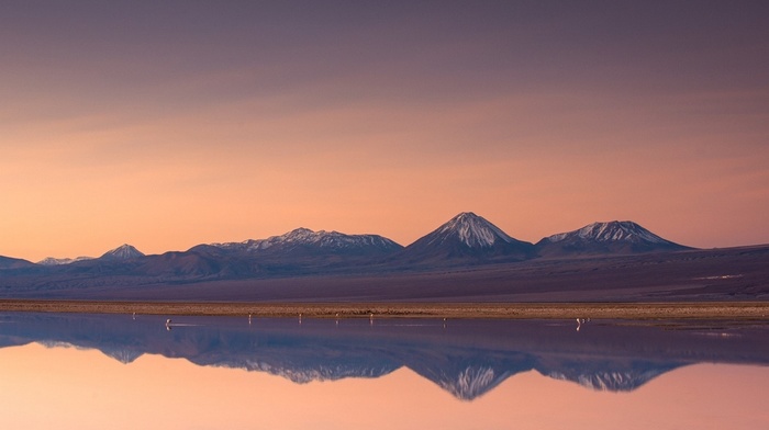 snowy peak, nature, Atacama Desert, reflection, lake, sunset, mountain, water, Chile, landscape
