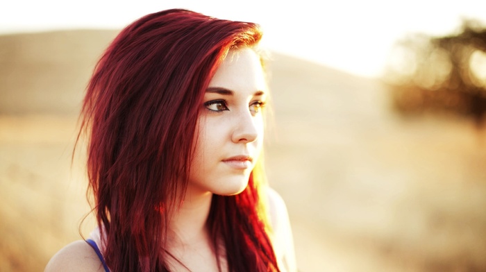 looking away, dyed hair, sunlight, girl, redhead