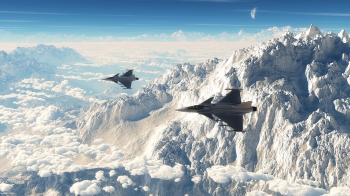 jet fighter, JAS, 39 Gripen, mountain, snow, winter