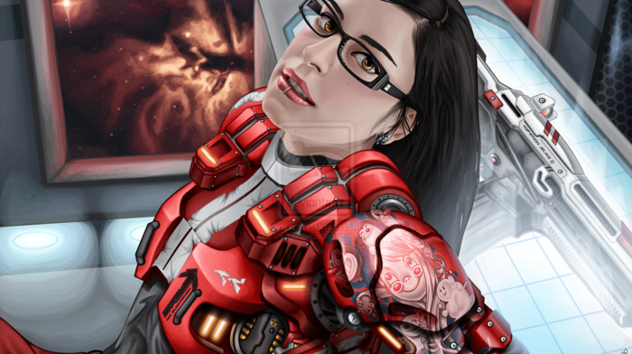 piercing, glasses, science fiction, pierced lip, girl with glasses