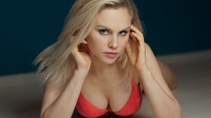 bra, girl, on the floor, boobs, blonde, face