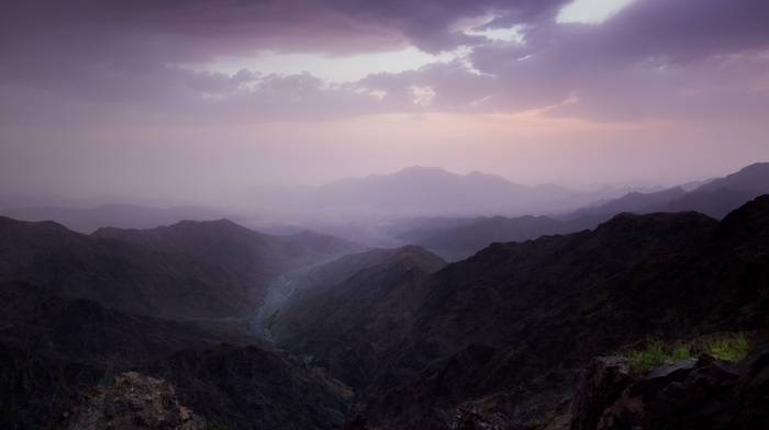 mountain, clouds, Makkah, mist, Al, Hada, purple sky, Saudi Arabia