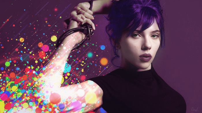 Scarlett Johansson, girl, celebrity, abstract, purple