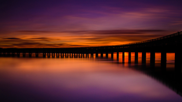 Scotland, long exposure, landscape, silhouette, nature, clouds, UK, sunset, water, river, reflection, pier