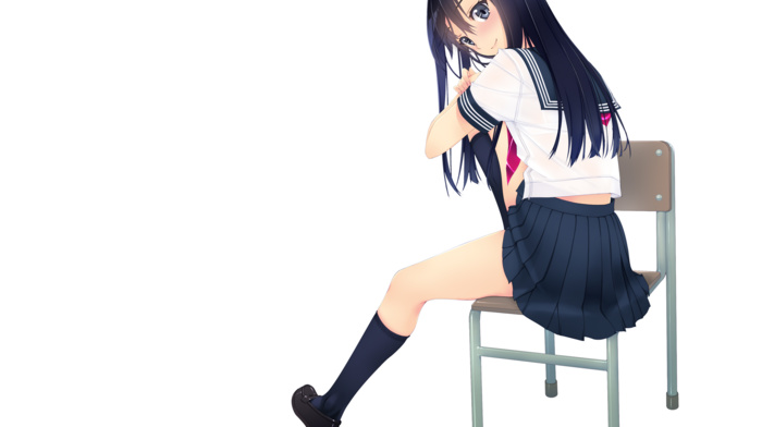 anime girls, school uniform, white background, schoolgirls, long hair, dark hair