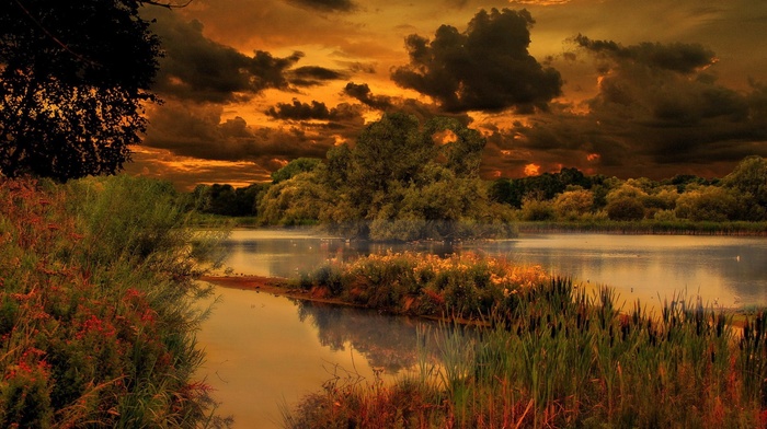 landscape, nature, sunset, river