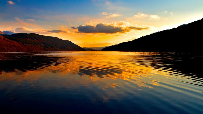sunset, nature, landscape, lake, water, silhouette
