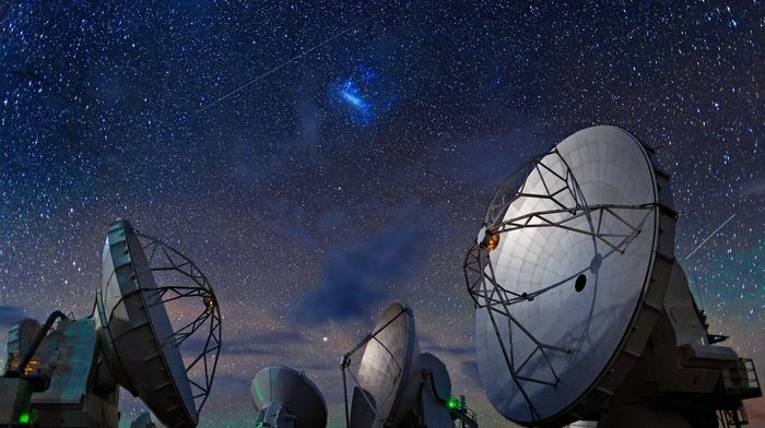 starry night, ALMA Observatory, technology, space, landscape, galaxy, Atacama Desert, Chile