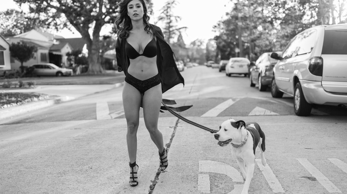 road, dog, lingerie, Tianna Gregory, model, girl