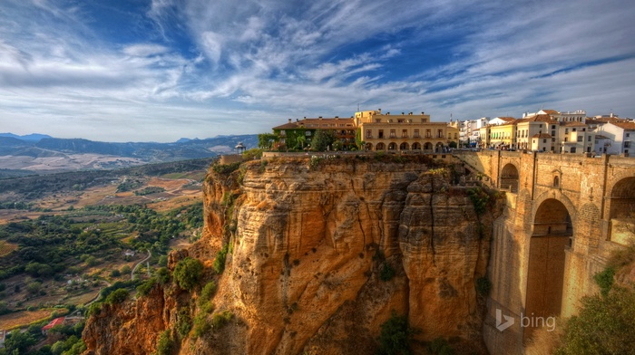 cliff, landscape, Spain, old building, city