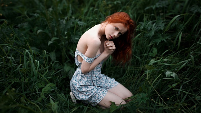 redhead, model, girl, grass