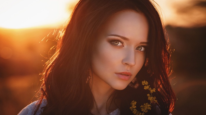 Angelina Petrova, brunette, portrait, model, sunset, girl