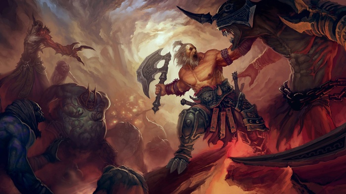 painting, Barbarian, illustration, Diablo III, fantasy art