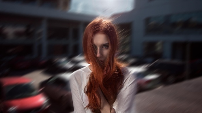 redhead, motion blur, girl, portrait, face