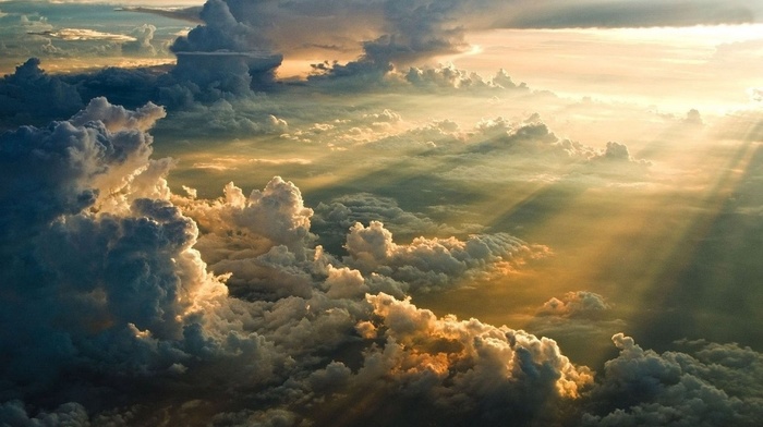 landscape, Divinity, clouds, sun rays, mist, sunset, nature, sunlight, aerial view