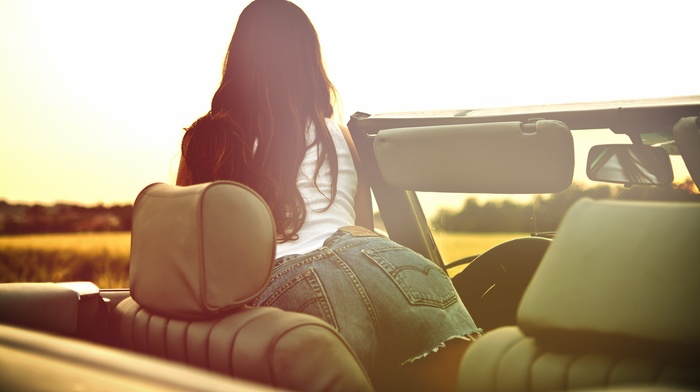 jean shorts, ass, car, back, girl