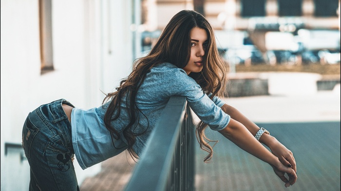 ass, long hair, girl, wavy hair, brunette, jeans