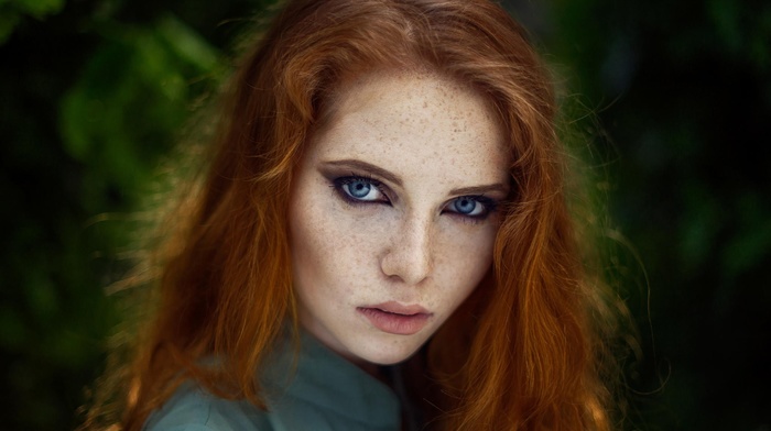 girl, blue eyes, portrait, freckles, face, redhead