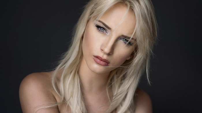 Katharina La, girl, model, blue eyes, face, blonde, Martin Khn, bare shoulders, portrait