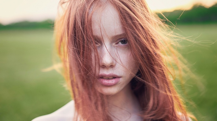 redhead, girl, girl outdoors, face