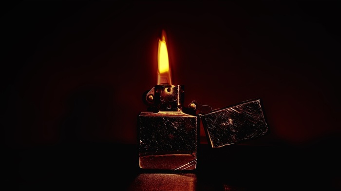 zippo, black and red, depth of field, macro, fire, metal, photography
